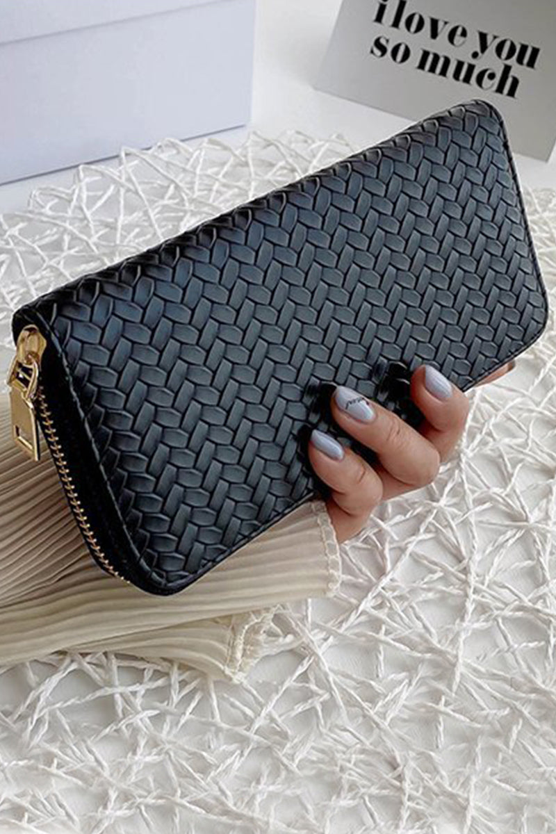 Trendy Vegan Leather Woven Weave Long Wallet