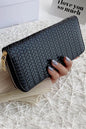 Trendy Vegan Leather Woven Weave Long Wallet