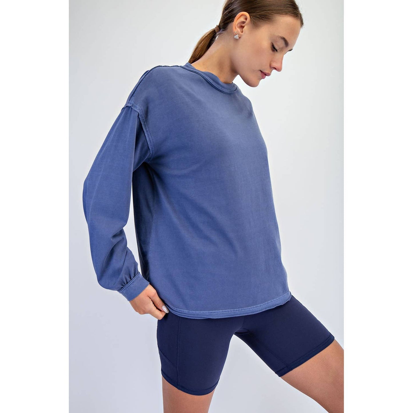 Rae Mode Pigment Washed Long Sleeve Cotton Top T0093