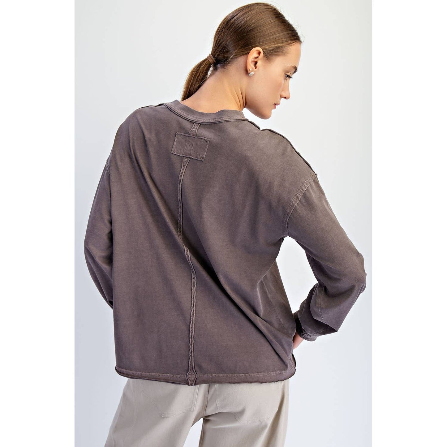 Rae Mode Pigment Washed Long Sleeve Cotton Top T0093
