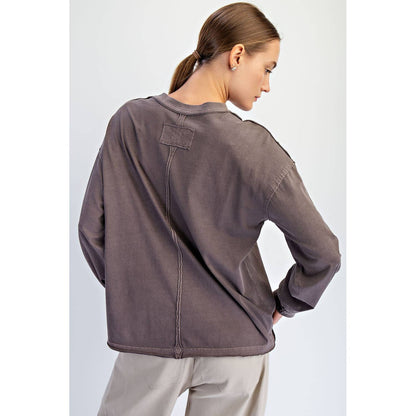 Rae Mode Pigment Washed Long Sleeve Cotton Top T0093