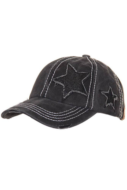 C.C Distressed Pony Cap with Glitter Star