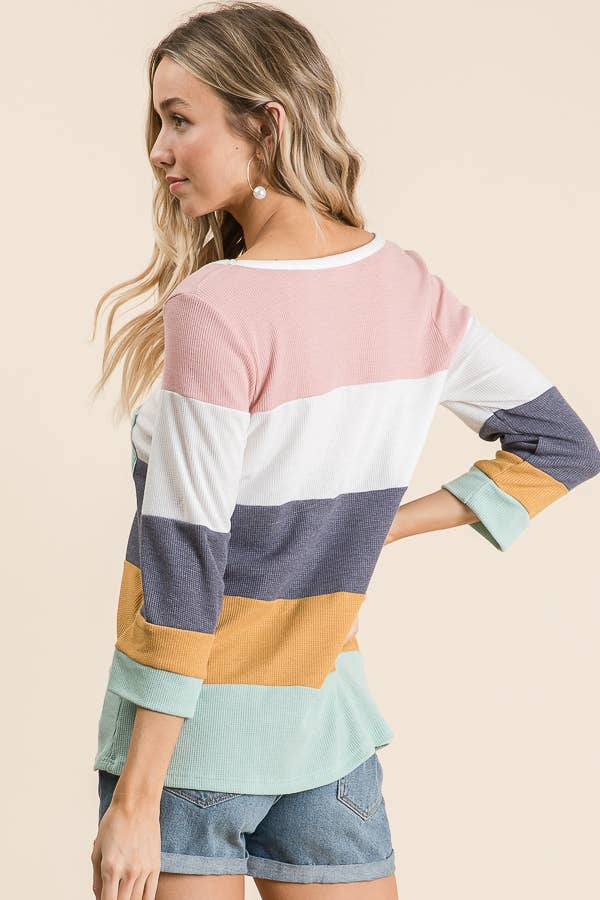 LMT1469-01-Thermo Colorblock Knit Top