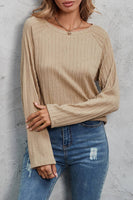 Ribbed Round Neck Knit Long Sleeve Top Shirt Little Daisy