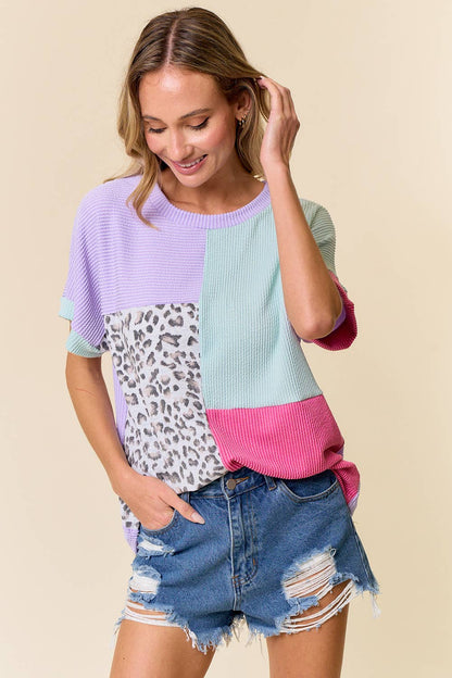 Small -Retro Cheetah Top: LAVENDER COMBO