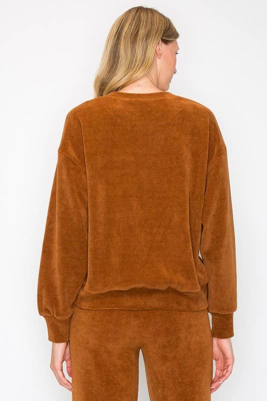 Yelete Relaxed Fit Corduroy Rib Knit Top TP2403