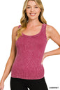 2 way neckline washed ribbed cropped tank top scoop & boat neck Zenana