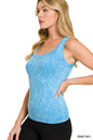 2 way neckline washed ribbed cropped tank top scoop & boat neck Zenana