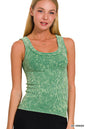 2 way neckline washed ribbed cropped tank top scoop & boat neck Zenana