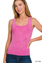 2 way neckline washed ribbed cropped tank top scoop & boat neck Zenana