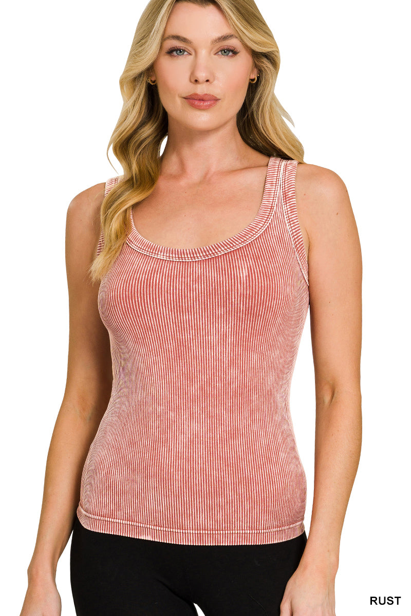 2 way neckline washed ribbed cropped tank top scoop & boat neck Zenana
