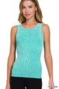 2 way neckline washed ribbed cropped tank top scoop & boat neck Zenana