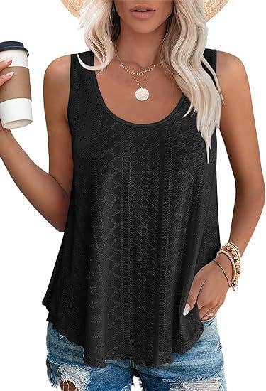 White / L Eyelet basic loose overfit cozy summer tank top: