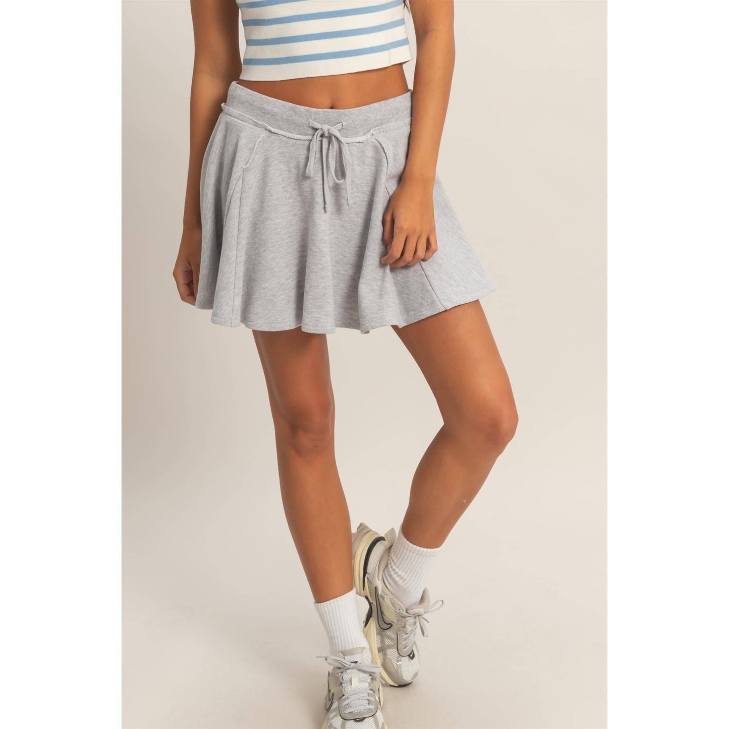 Acid Washed Mid Waist Flowy Skort