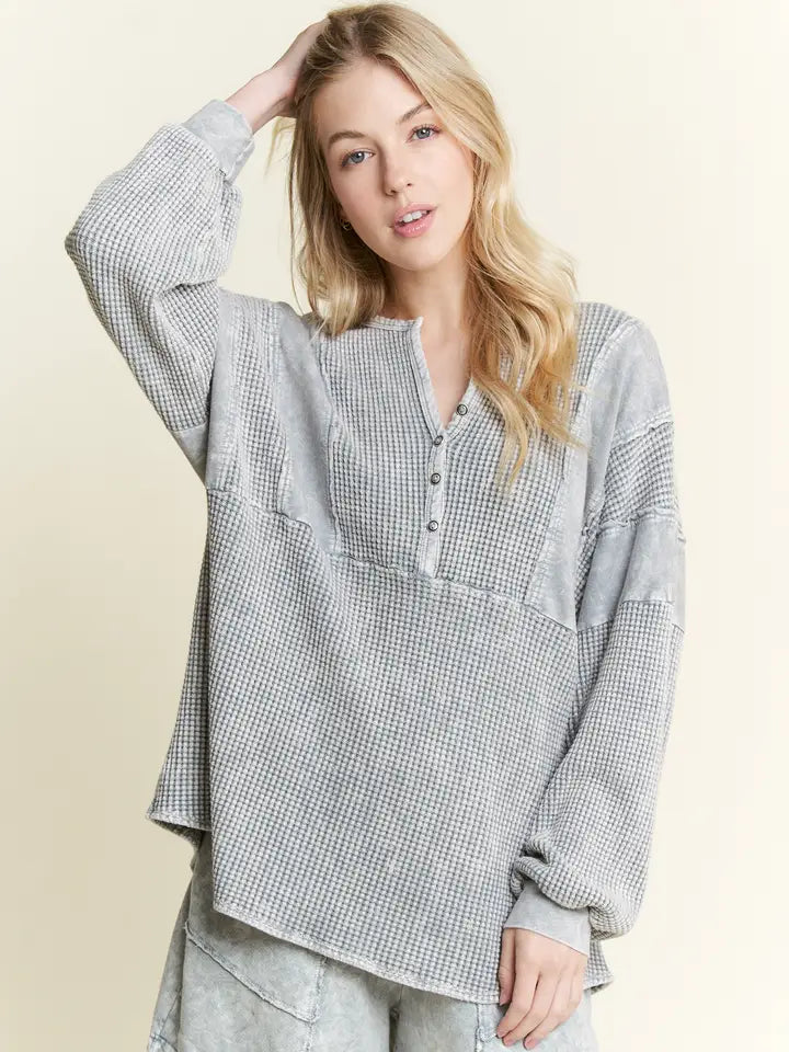 Mineral Wash Thermal Slouchy Henley Top