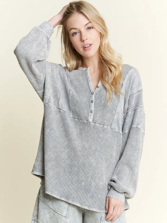 Mineral Wash Thermal Slouchy Henley Top