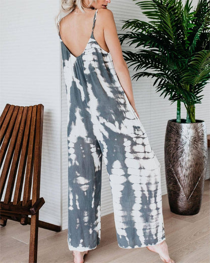 Leopard / S suspender wide-leg pants print bib jumpsuit: