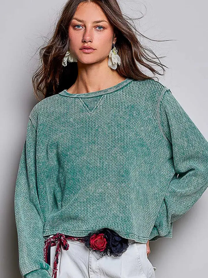 POL Vintage Washed Cut & Sew Sweater Knit Top