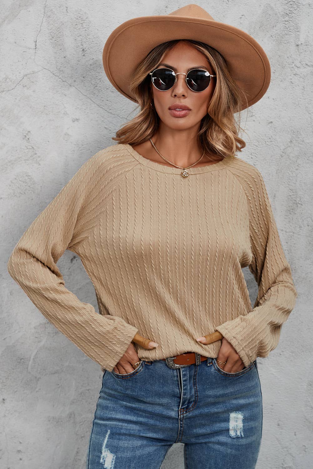 Ribbed Round Neck Knit Long Sleeve Top Shirt Little Daisy