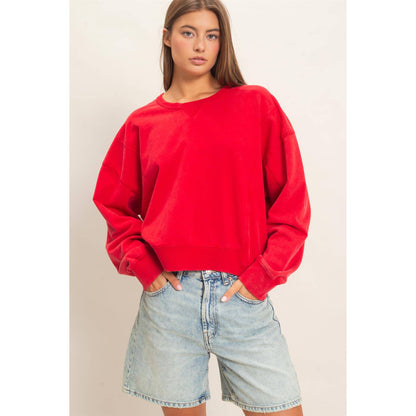 Acid Wash Seam Detail Crew Neck Sweatshirt DZ26A655