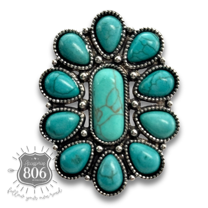 Turquoise color oval flower ring - LC