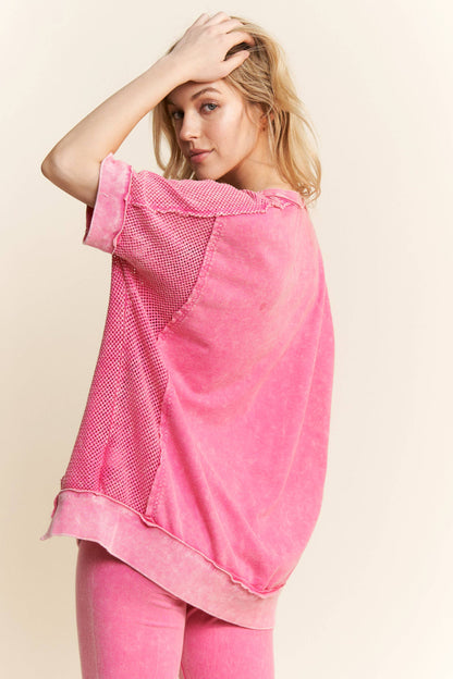 J.Her Mineral Washed Open Mesh Sleeve Side Detail T-Shirt
