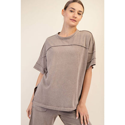 Rae Mode Mineral Washed Short Sleeve Top T Shirt T9984
