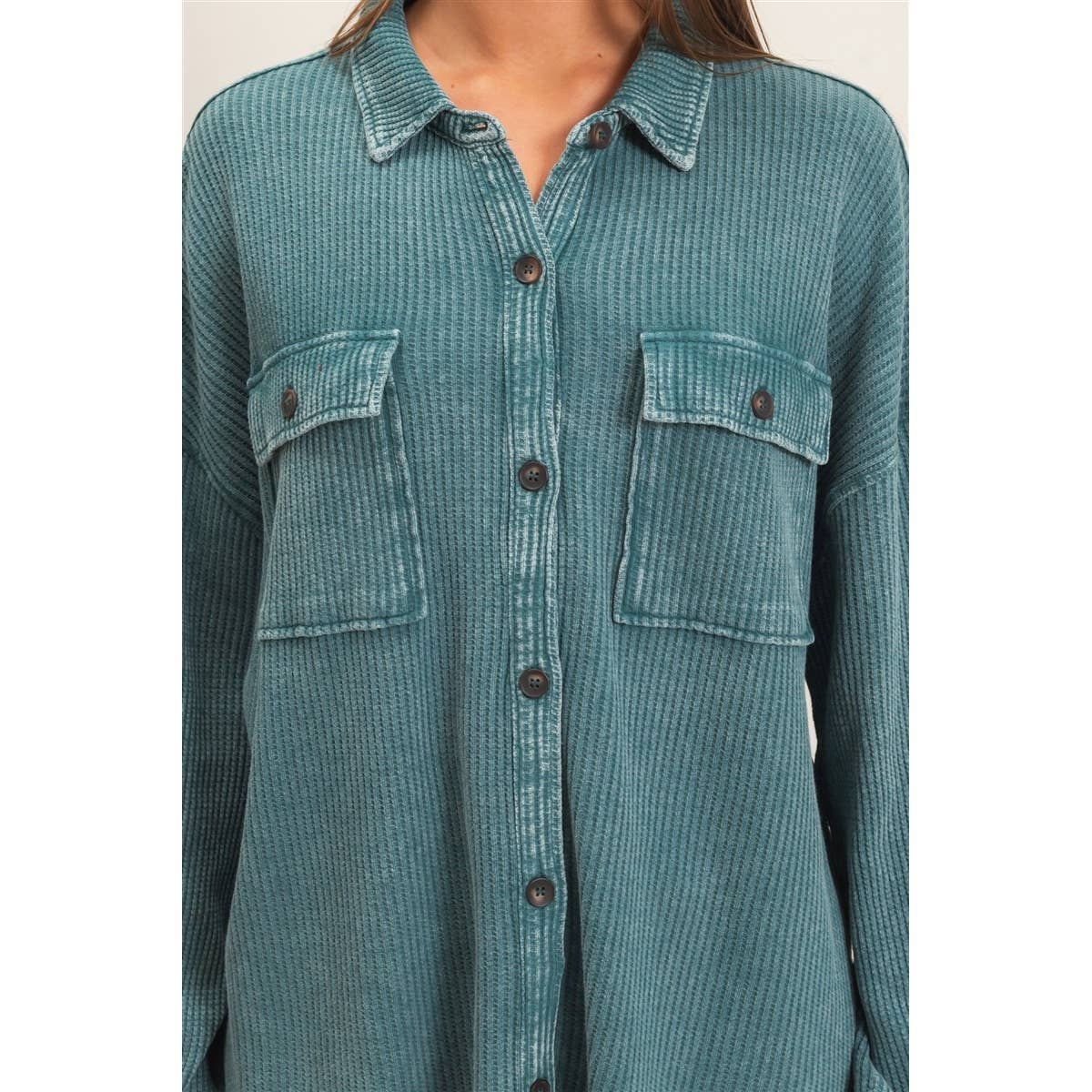 HYFVE Mineral Washed Waffle Knit Shacket DZ26E249