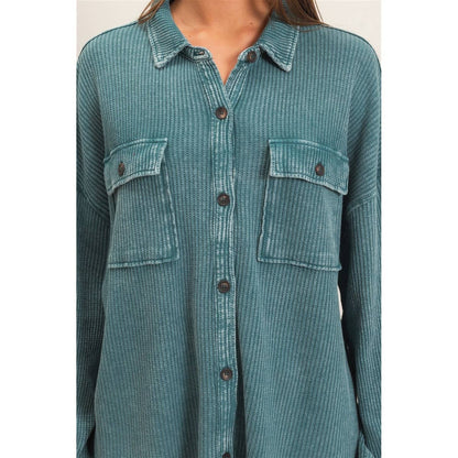 HYFVE Mineral Washed Waffle Knit Shacket DZ26E249