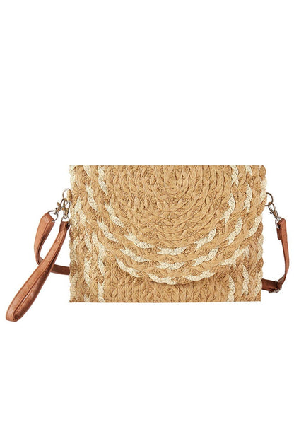 MB0297 Mixed Color Detail Straw Clutch/Crossbody Bag