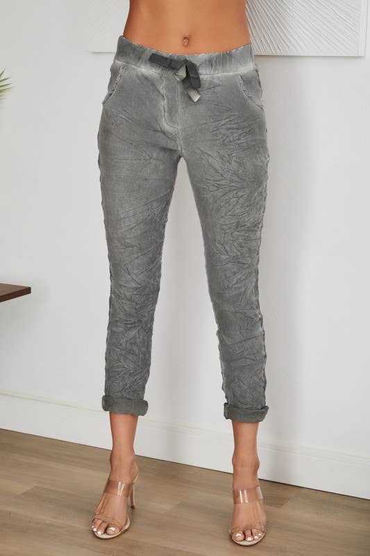 Stonewashed Ribbon Side Stripe Drawstring Crinkle Joggers