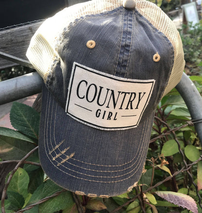 Country Girl Distressed Trucker Hat Baseball Cap