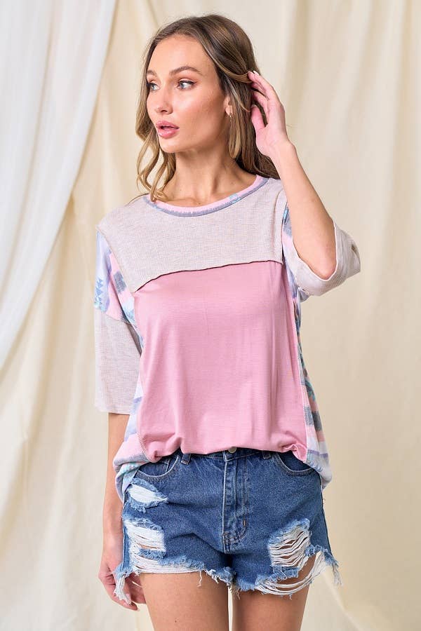 JADE / S -FIND YOUR GROOVE AZTEC COLORBLOCK TOP: