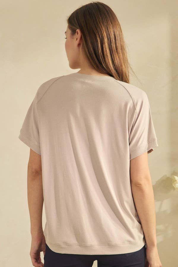 Yelete Ribbed Relaxed Fit Crew Neck Top Shirt