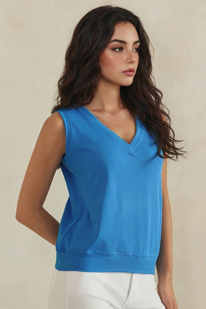 LuxeAir Ribbed Relaxed V-Neck Tank Top - XL