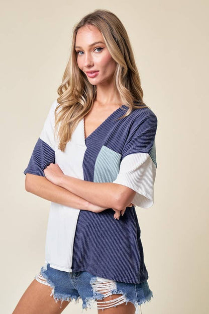 LMT3996-Trust Me In Colorblock Top