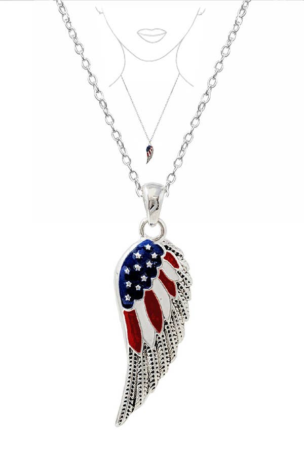 AMERICAN FLAG ANGEL WING NECKLACE