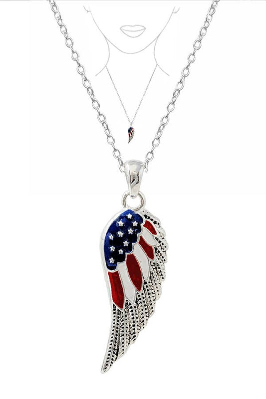 AMERICAN FLAG ANGEL WING NECKLACE