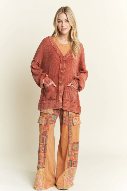 Mineral Wash Crochet Floral Printed Pants HP5758
