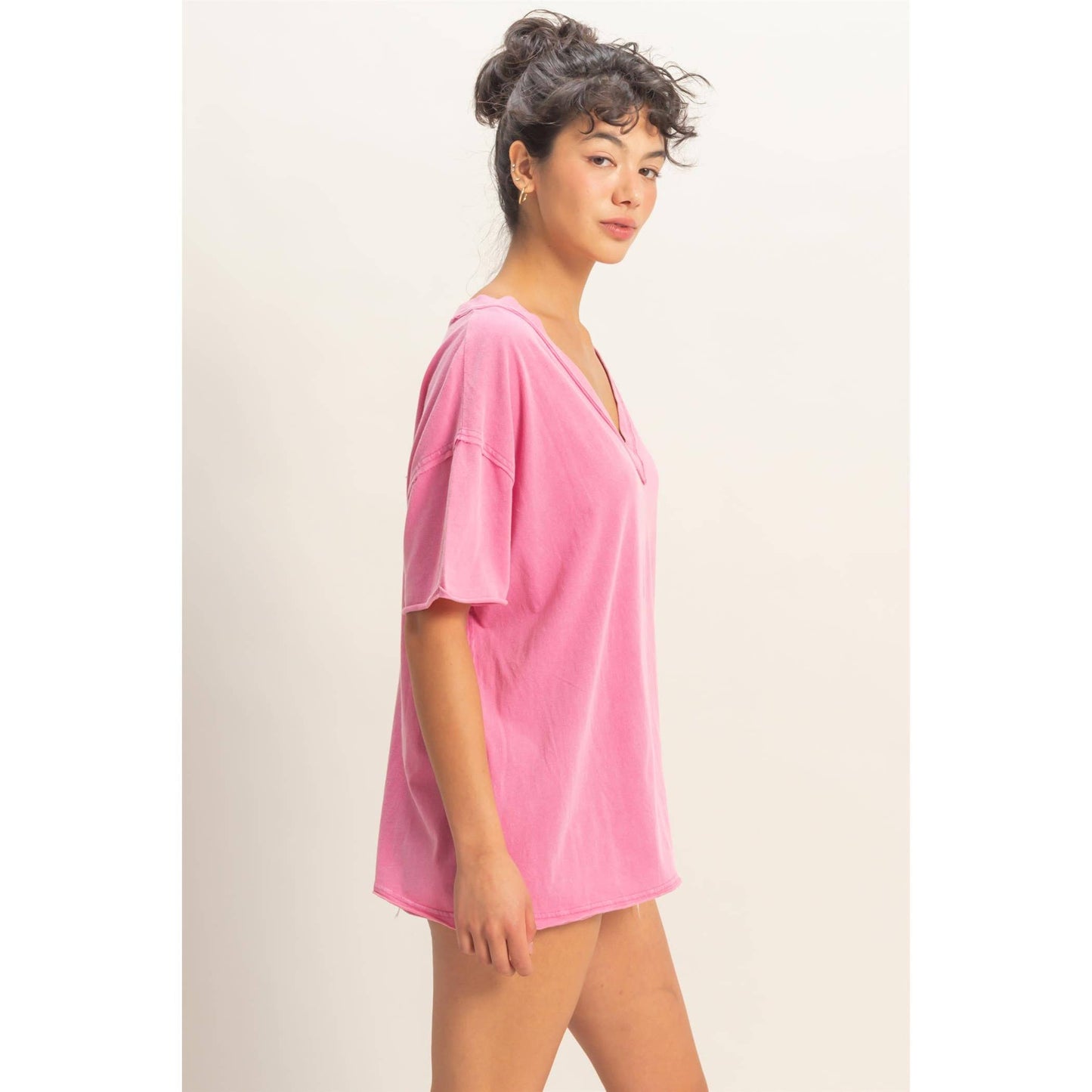 Washed V-Neck Oversized Tee