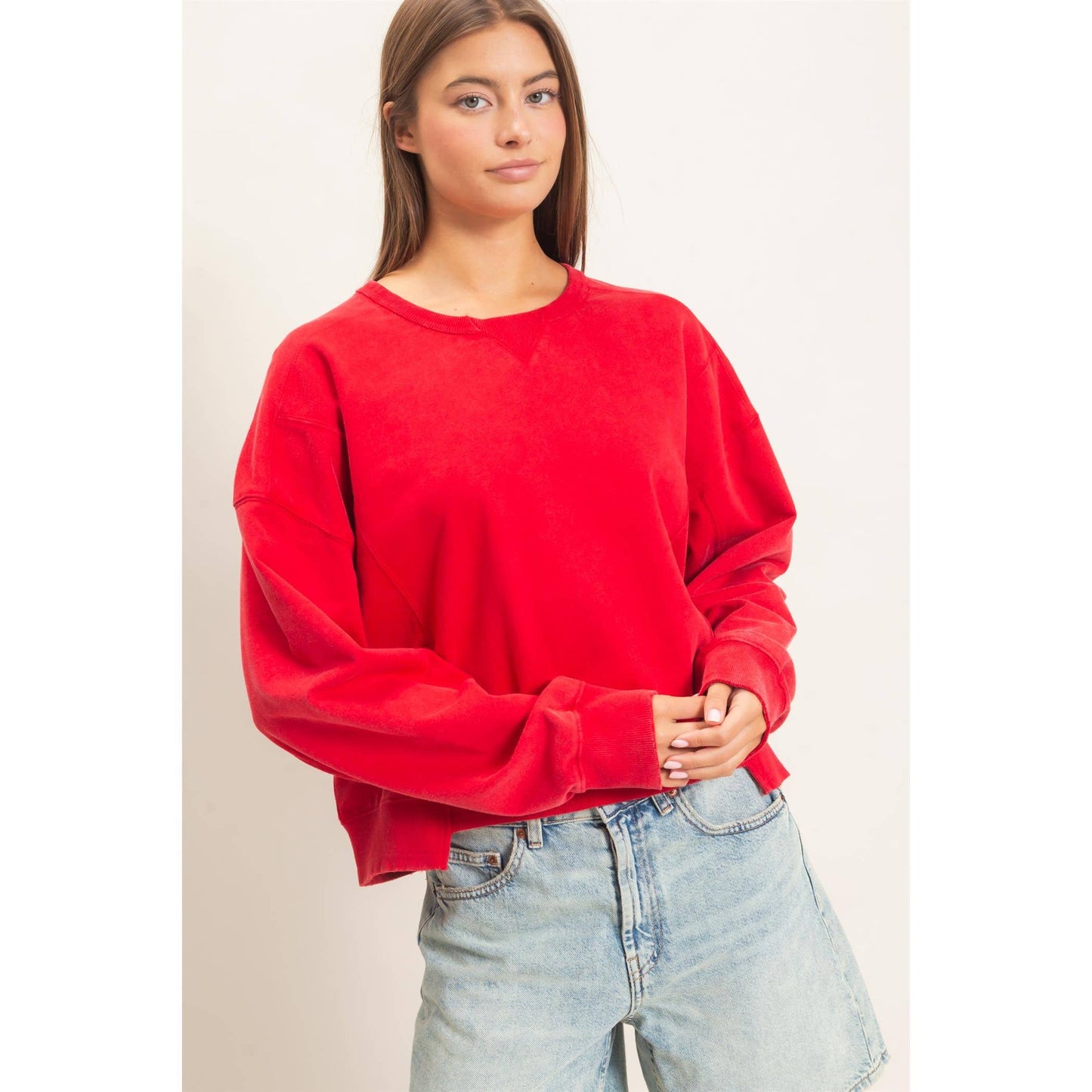 Acid Wash Seam Detail Crew Neck Sweatshirt DZ26A655