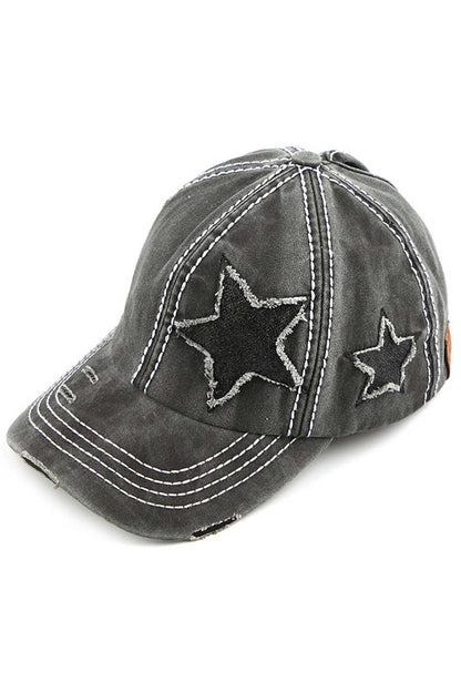 C.C Distressed Pony Cap with Glitter Star