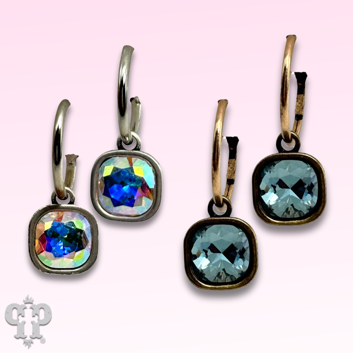 Square rhinestone charm hoop earring
