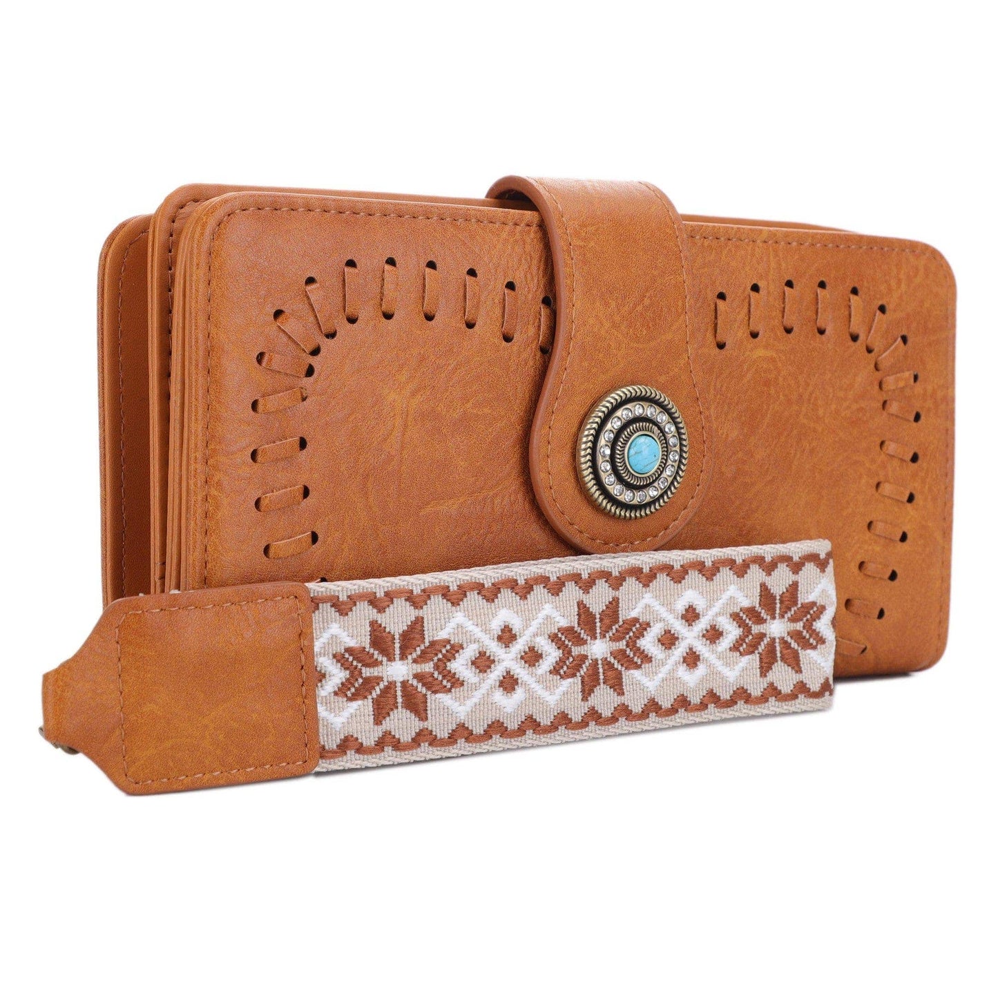 ES60166 Dolly Western Wallet With Boho Wristlet Strap: Teal