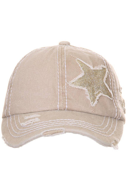 C.C Distressed Pony Cap with Glitter Star