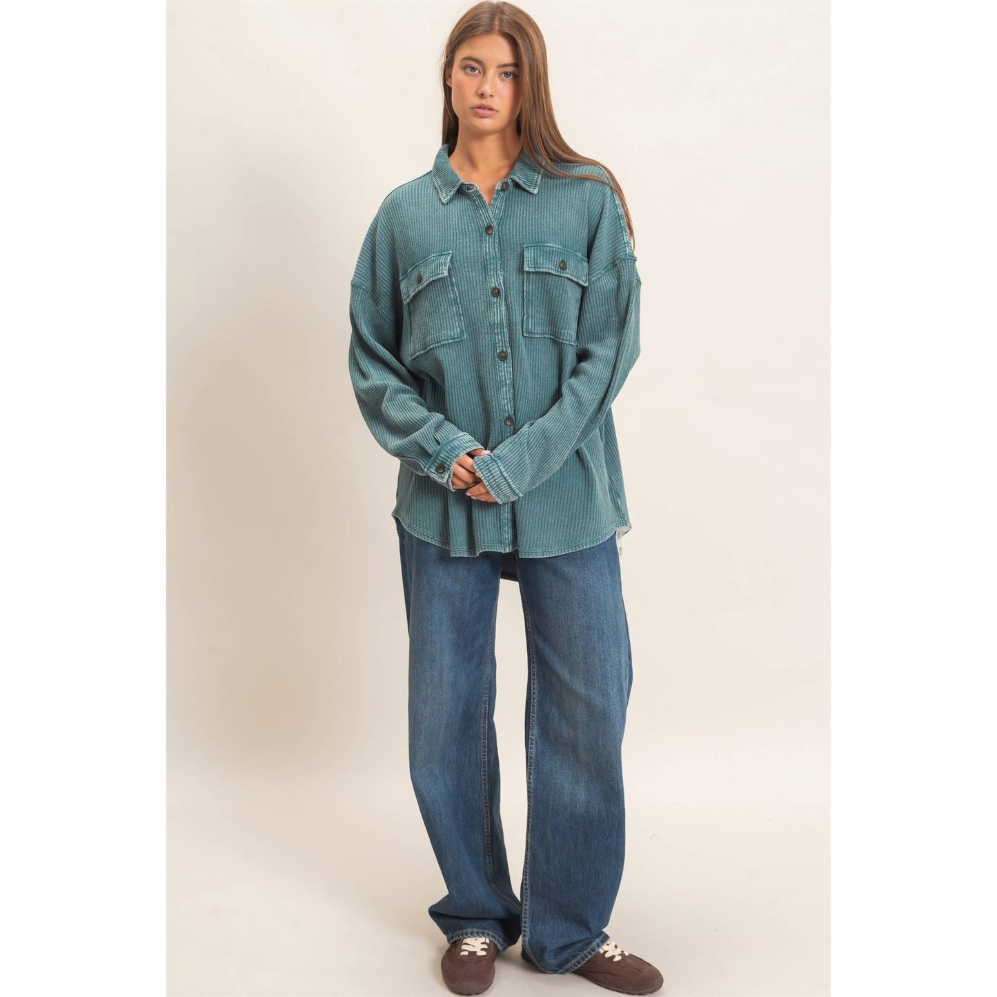 HYFVE Mineral Washed Waffle Knit Shacket DZ26E249