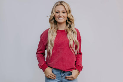 MK159 Acid Washed Sweatshirt - Maroon