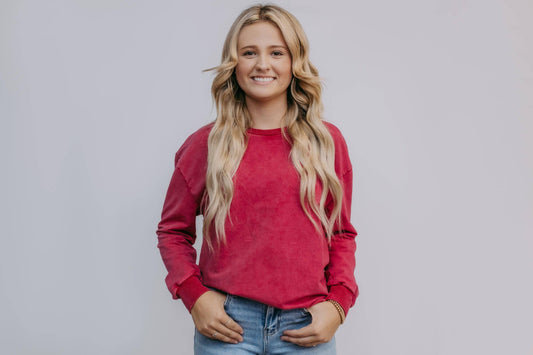 MK159 Acid Washed Sweatshirt - Maroon