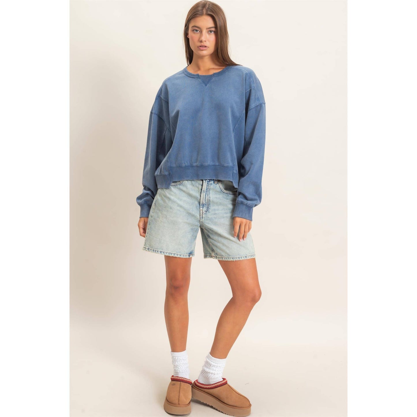 Acid Wash Seam Detail Crew Neck Sweatshirt DZ26A655