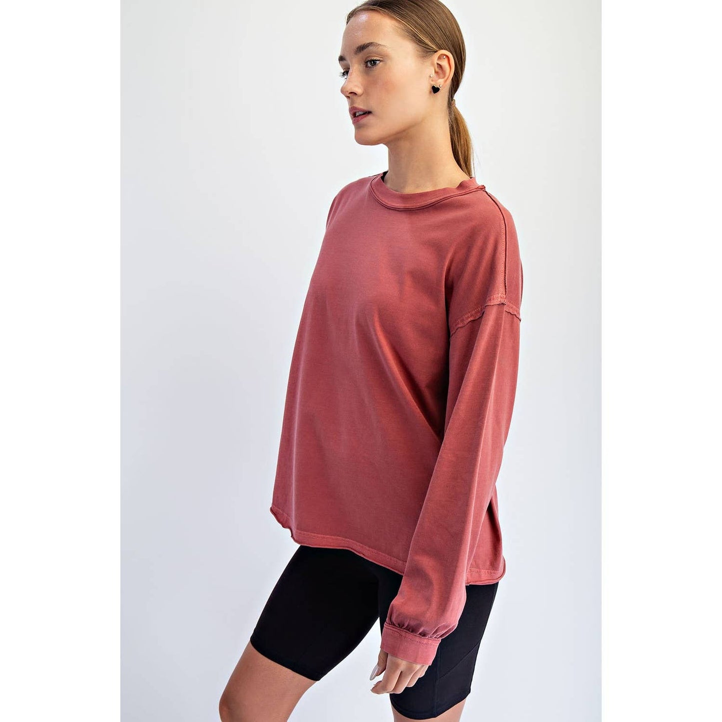 Rae Mode Pigment Washed Long Sleeve Cotton Top T0093